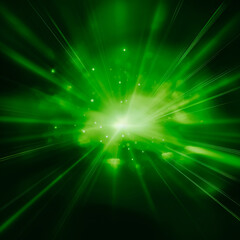 Fototapeta na wymiar Green flowing light rays background.