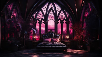 Fototapeten luxurious bedroom with gothic window © CROCOTHERY