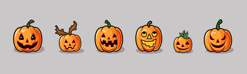 Set of scary Halloween pumpkins