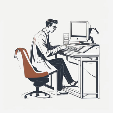 vector illustration of a man with a laptop in the hands of a businessman vector illustration of a man with a laptop in the hands of a businessman businessman sitting and working at desk with laptop