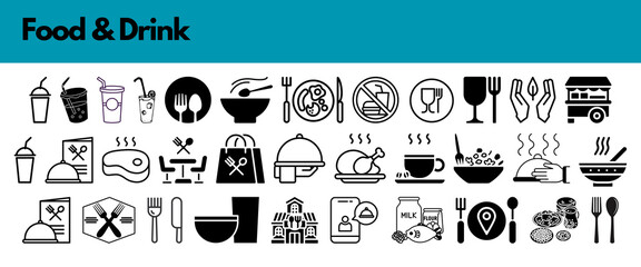 set of icons for food and drink  - obrazy, fototapety, plakaty