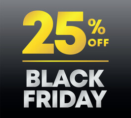 25% off. Special offer Black Friday sticker. Advertising for sales, promo, discount, shop. Campaign for retail, store. Tag twenty five percent off price, value. Icon, vector