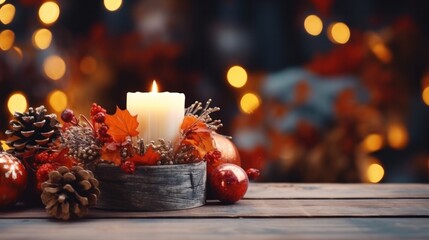 Joyful Holiday Centerpiece with Candlelight and Festive Decorations