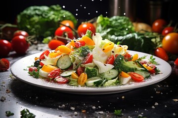 Fresh vegetable salad on a plate. Generative AI