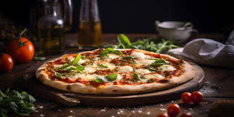 pizza with mushrooms and tomatoes