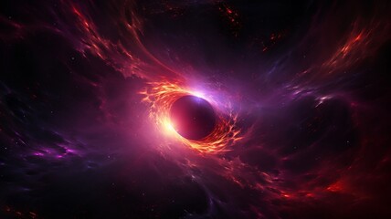 Fototapeta premium Supermassive black hole with red purple fire photography picture Ai generated art