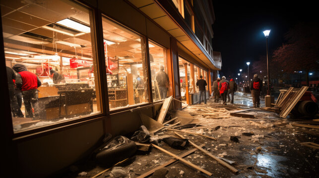 Looting and destructions. Looters seen breaking into the store.