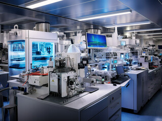 A sophisticated nanotechnology lab filled with intricate nanomaterials and advanced scientific instruments.