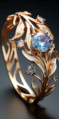 elegance in gold: filigree ring with blue gemstones
