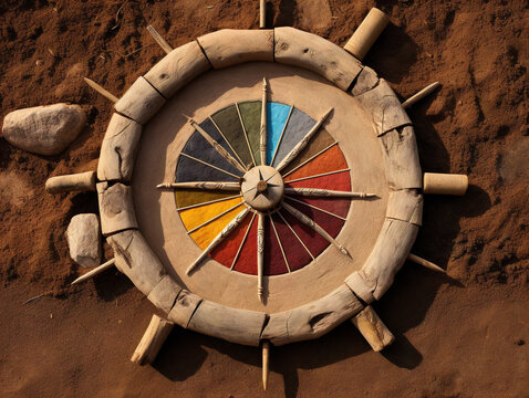 A Native American medicine wheel symbolizes healing and balance, reflecting the harm caused in life.