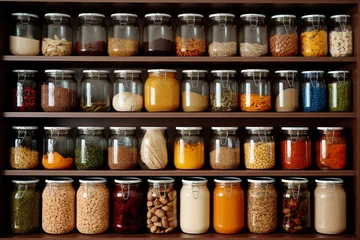 Fotobehang tidy pantry with neatly organized jars and cans. Generative AI © James