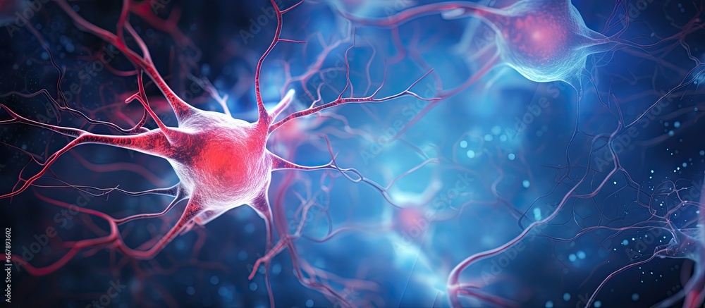 Poster stained nerve cell sample with copyspace for text