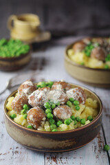 Swedish meatballs with mashed potato side dish - typical dish of Swedish cuisine