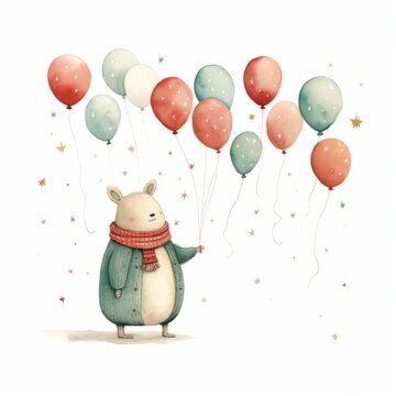 Cute white bear with baloons