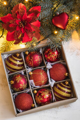 Christmas ornaments on the wooden background