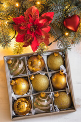 Christmas ornaments on the wooden background - 667896838