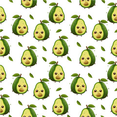 seamless pattern with cartoon avocados on white background