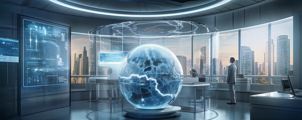 futuristic clinical laboratory with holographic brain analysis, generative ai