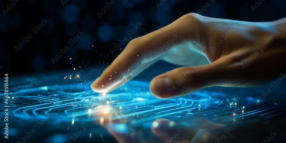 Fototapete finger gracefully touches a touch detection screen, embracing the seamless connection of human inter