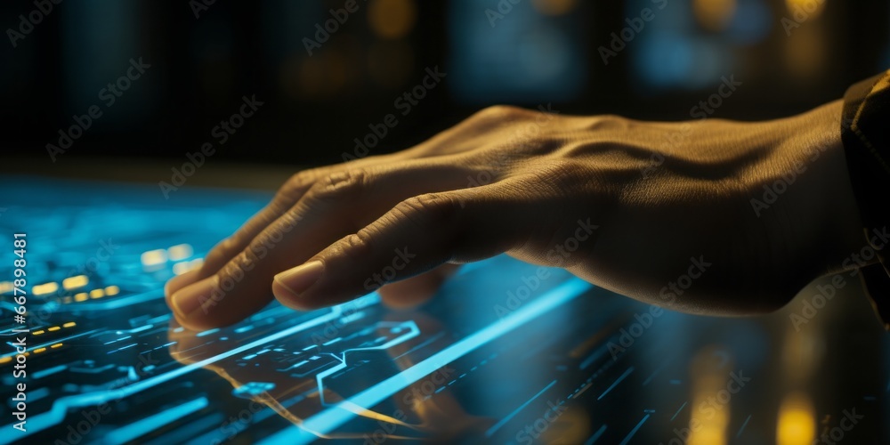 Fototapete finger gracefully touches a touch detection screen, embracing the seamless connection of human inter