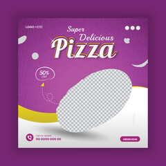 Modern and elegant food social media post design. Delicious pizza social media post template.