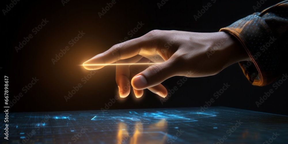 Poster  Finger Gracefully Touches a Touch Detection Screen, Embracing the Seamless Connection of Human Interaction and Modern Technology through the Art of Touchscreen Sensitivity