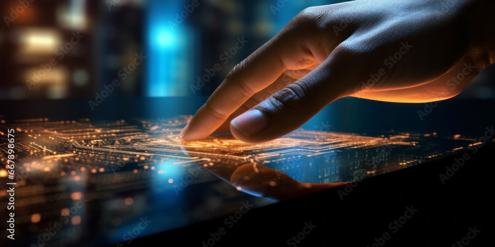 Fototapete finger gracefully touches a touch detection screen, embracing the seamless connection of human inter