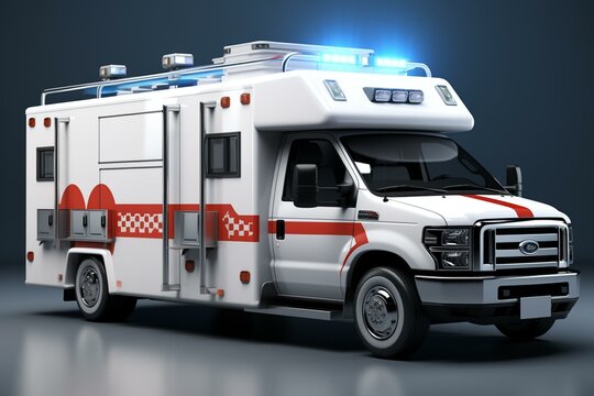 Emergency medical vehicle for transporting patients to the hospital. Generative AI