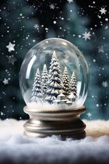 Fototapeta na wymiar snow globe with christmas tree on winter snow, ethereal trees, ornate, exquisite lighting, tabletop photography, nature-inspired art, bokeh panorama, intricate, whimsical details