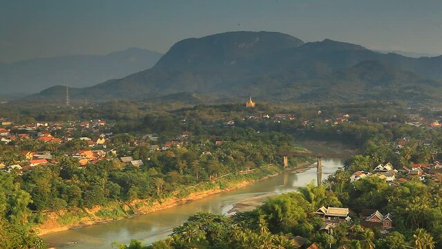 360 Degree views of Luang Prabang, the Mekong river and the forested mountains view from Phousi Hill 