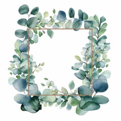 Watercolor Eucalyptus leaf frame with a collage or layered effect on white background. AI generated