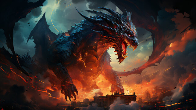 Dragon Destroying A  City