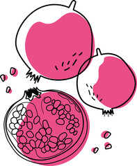 Background with hand drawn pomegranates. decorative card, sticker.