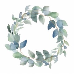 Watercolor Eucalyptus leaf frame with a soft and dreamy atmosphere on white. AI generated