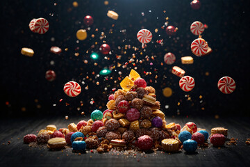 christmas candies dynamic scene, commercial