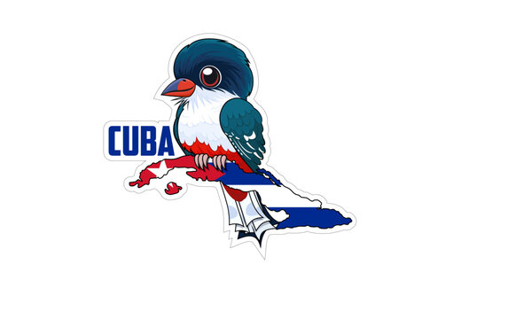 Vector sticker with Cuban trogon and Cuba map