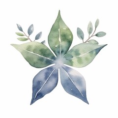 Watercolor Star-shaped eucalyptus leaf frame, single, white background. AI generated