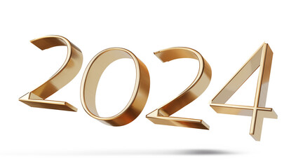 2024 new year golden metallic glossy isolated. gold color. - obrazy, fototapety, plakaty