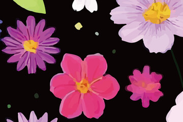 Watercolors and various flowers, chrysanthemums, roses, peonies, are beautiful