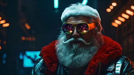 cyberpunk santa claus in futuristic christmas costume, merry christmas wallpaper, gaming edition
