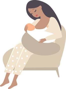 Young beautiful mother, breastfeeding her newborn baby