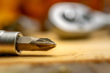 Philips type screwdriver bit macro closeup home repair handyman project