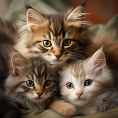 Fotografia con detalle de mama gata con dos pequeños gatitos