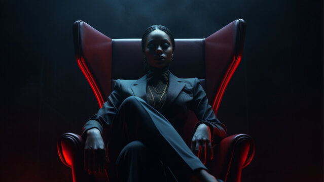 african woman dressd with a suit in a trone