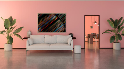 Large luxury modern bright interiors Living room mockup illustration 3D rendering computer digitally generated image