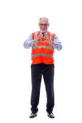 Old male architect isolated on white