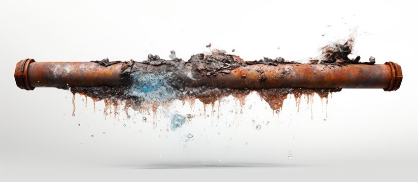 Rusty pipe spraying water under pressure