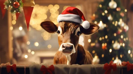 Gardinen cow with christmas presents © d-AI-n