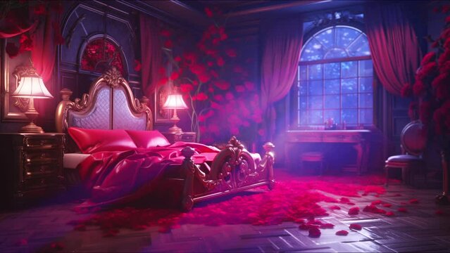 赤い薔薇の寝室, 花の部屋, 月明り, 中世, ゴシック, ループ, シームレス