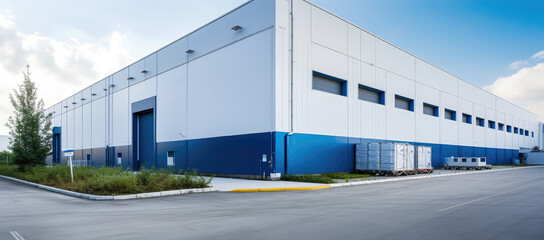 Side view of modern large factory building - obrazy, fototapety, plakaty